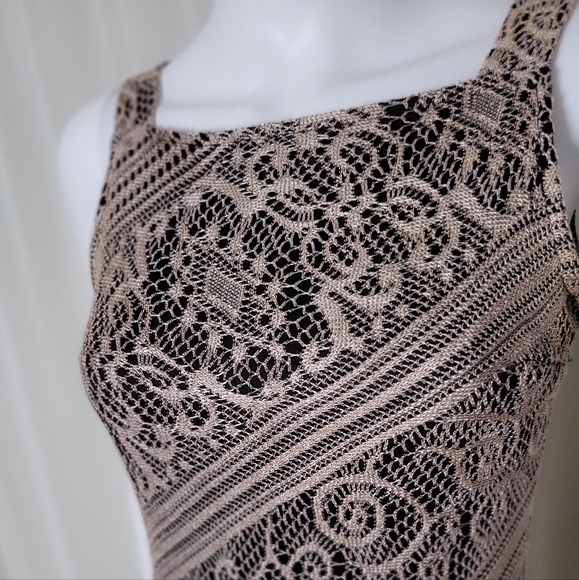 Vintage Dress • Gold Knit Lace • Flapper Fringe • 20s Style Cocktail Party • S - Picture 2 of 3